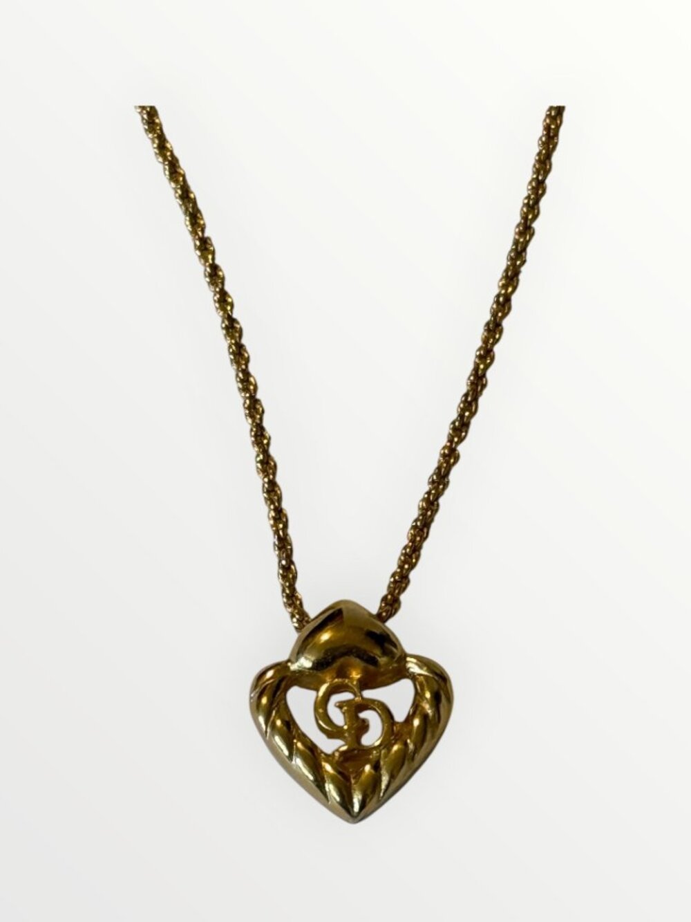 Dior CD Heart Pendant Necklace Gold Tone Vintage